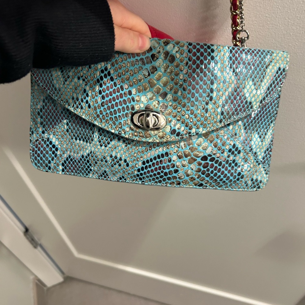 Stylish Blue and Gold Snakeskin Clutch